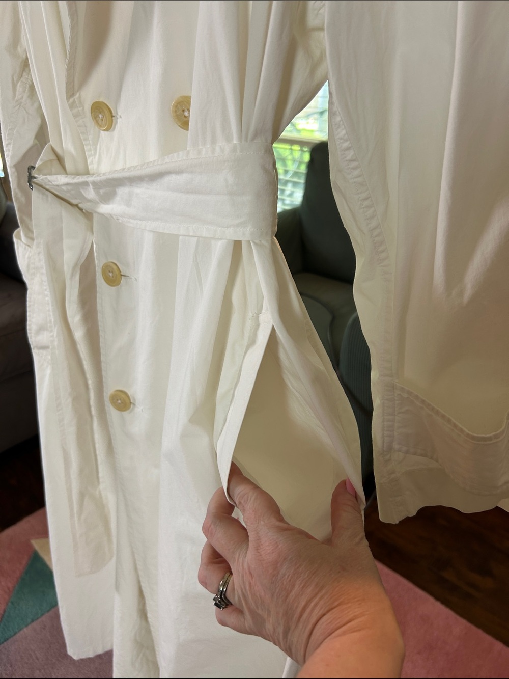 Ralph Lauren Blue Label Double Breasted White Vintage Cotton Trench Coat Size 14 - Picture 10 of 17